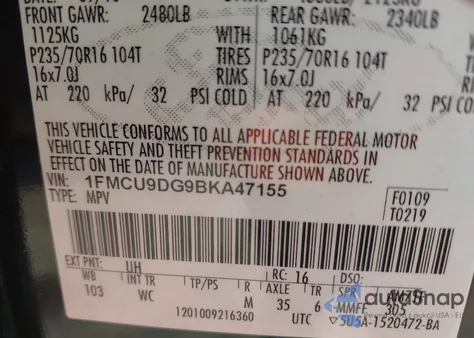 2011 Ford Escape Xlt из США, поврежденный, VIN 1FMCU9DG9BKA47155